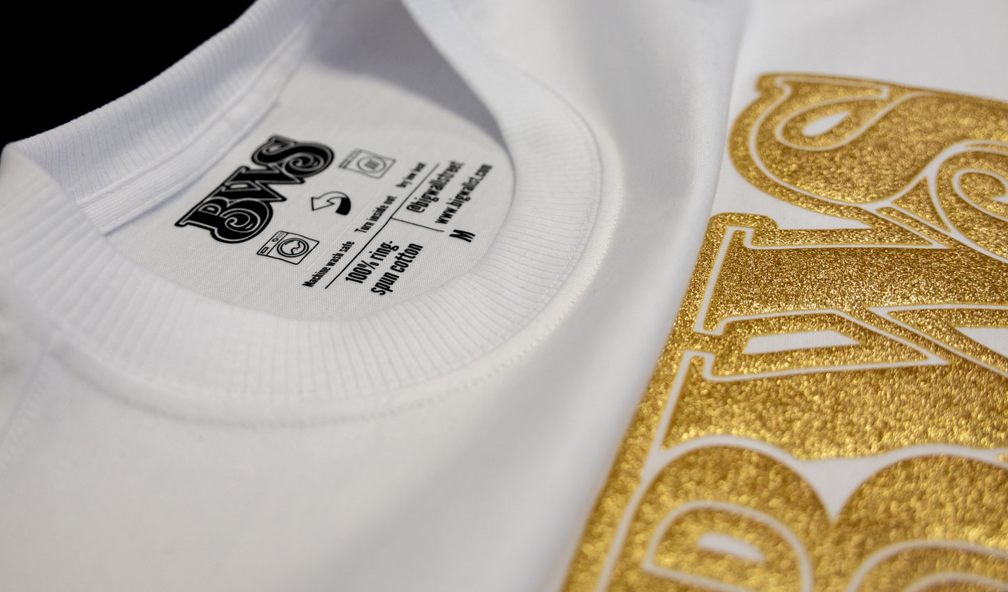 White & Gold BWS Premium Heavyweight Puff Print Tee